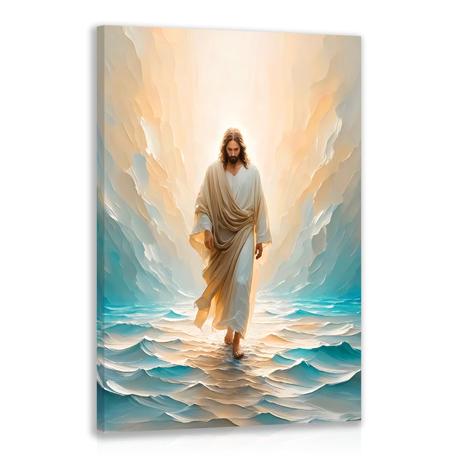 Cyebmo Jesus Walking On Water Wall Art,Wrapped Canvas,16L X12W X1