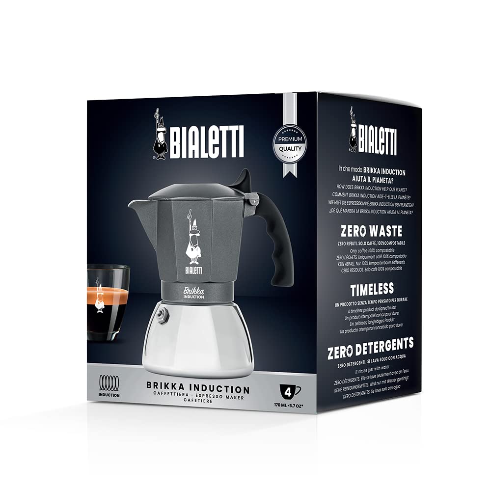 Bialetti 7317 Brikka induction coffee machine  4 cups (160 ml)  bar style espresso  suitable for all types of stoves  elegant design