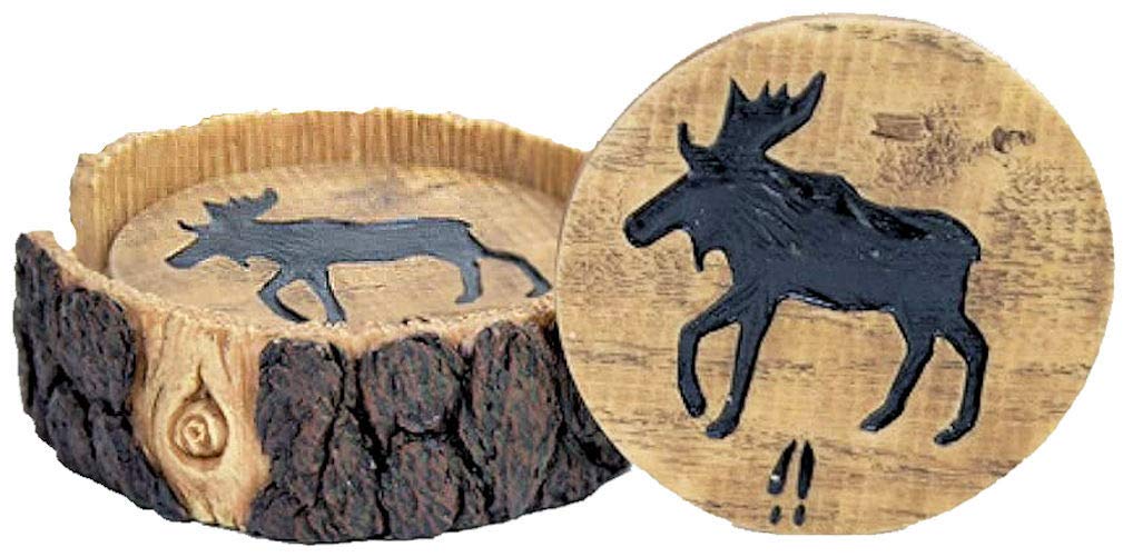 Moose Decor Wood and Log Look Coasters Set of 4