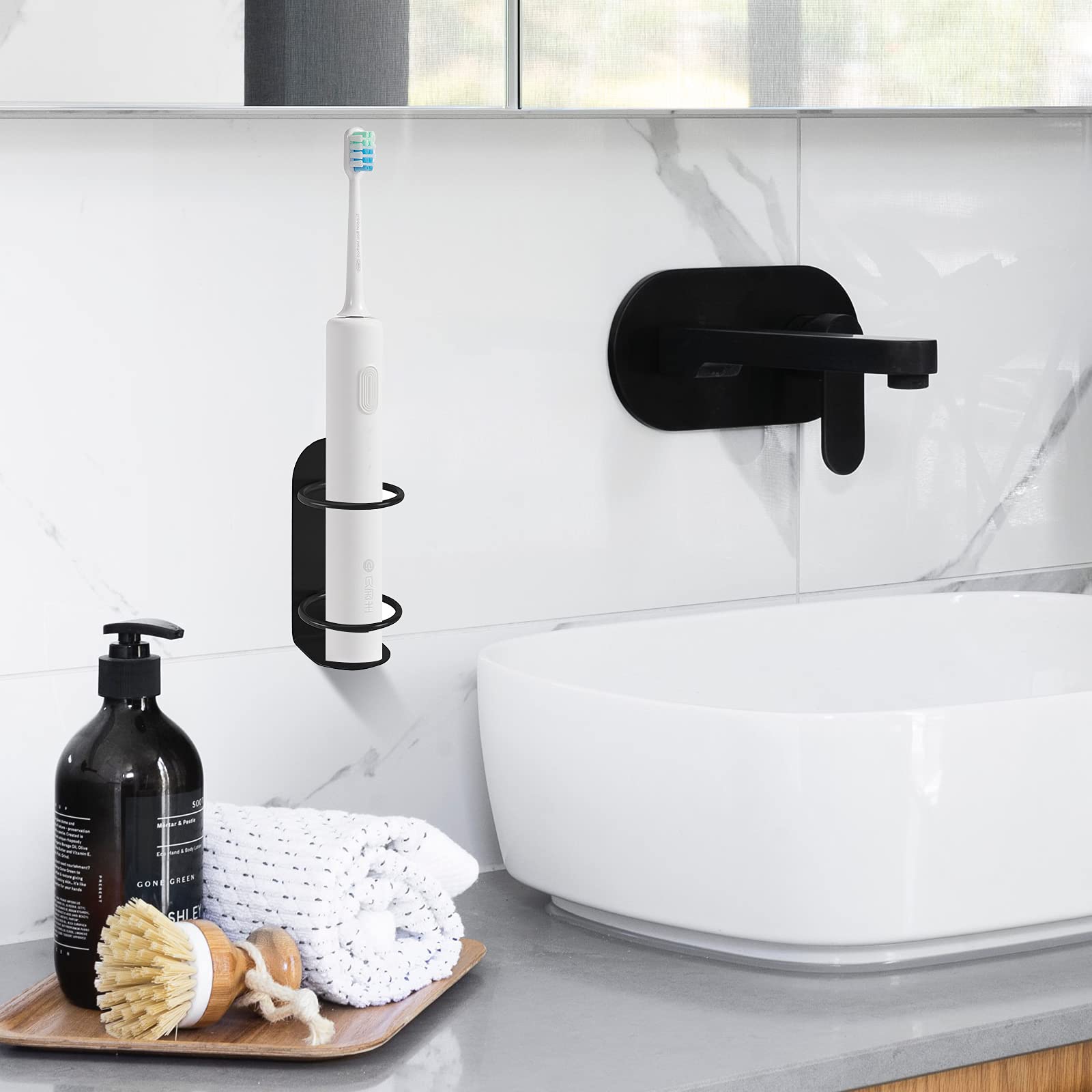 2 Pack Electric Toothbrush Holders Stick On The Wall Electric Metal Tooth Brushing Holder Wall Mounted Bathroom Organizer