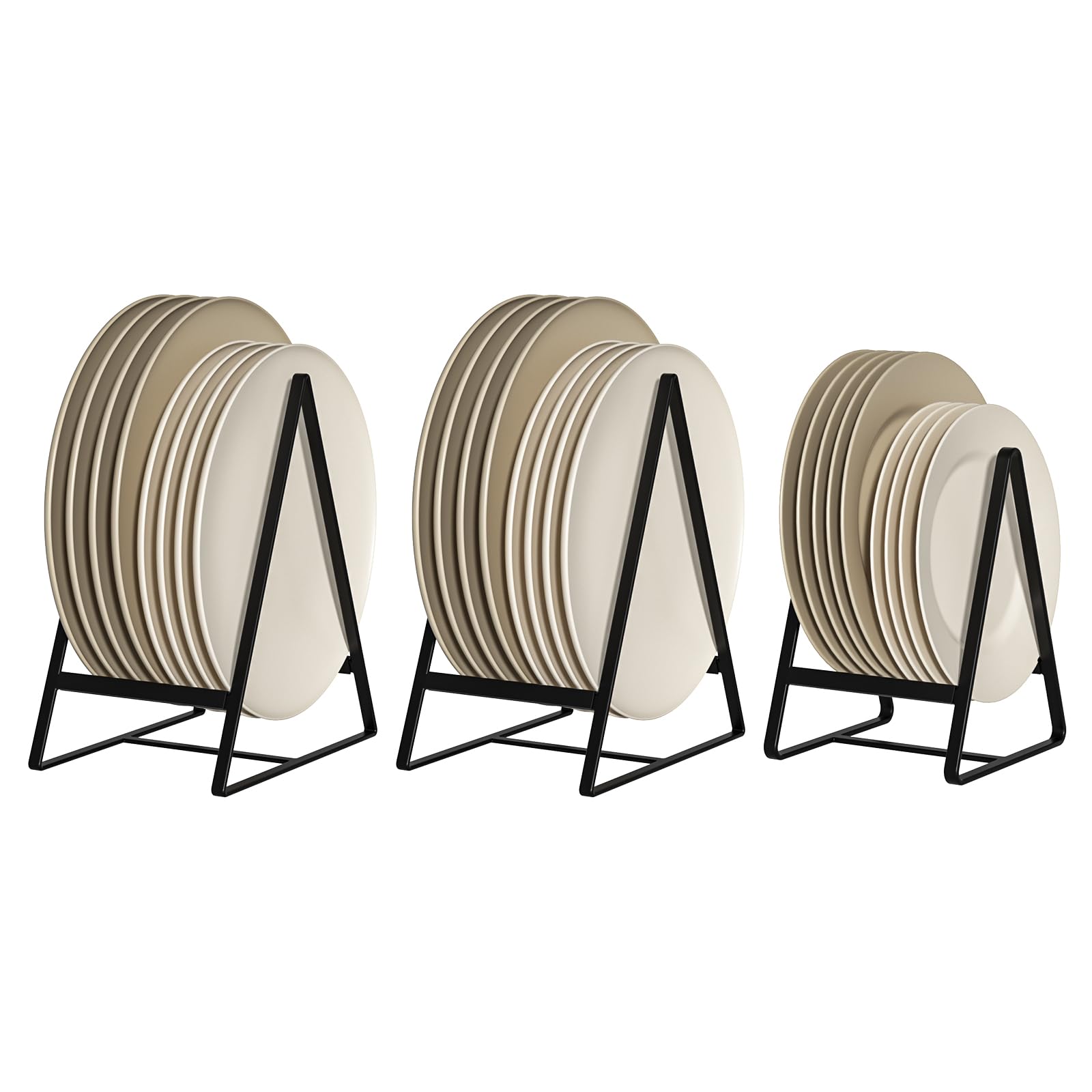 Hikinlichi 2 Large 1 Small Triangle Plate Holders Organizers Upright Cabinet Dish Drying Racks Metal Plate Dish Organizers Racks