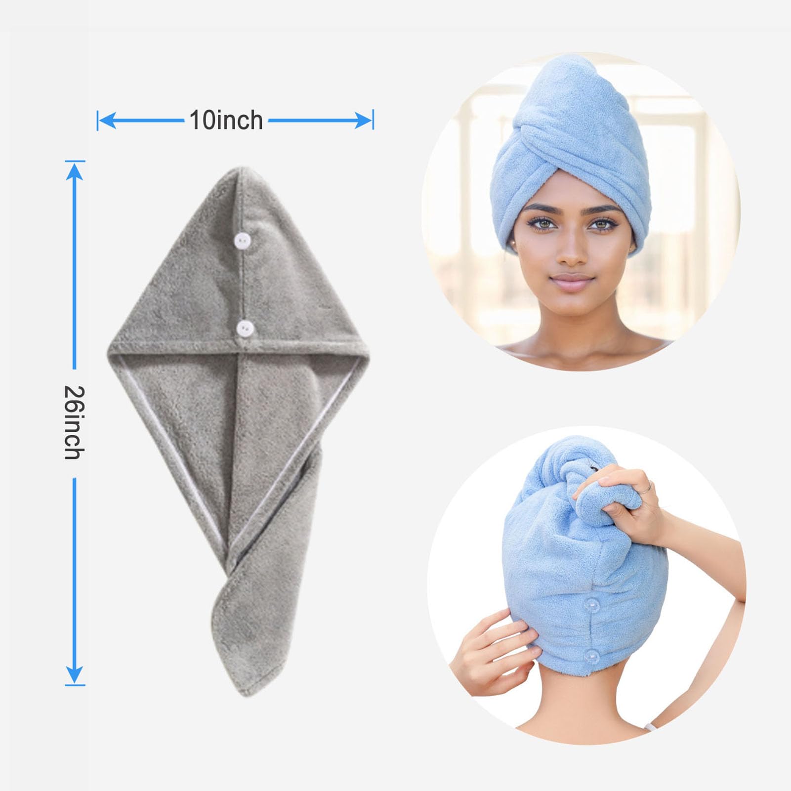 SURPRISE PIE 2 Pack Women Microfiber Hair DryingTowel Wrap, Super Absorbent Anti-frizz Head Turban Towel for Wet, Long,Curly Hai