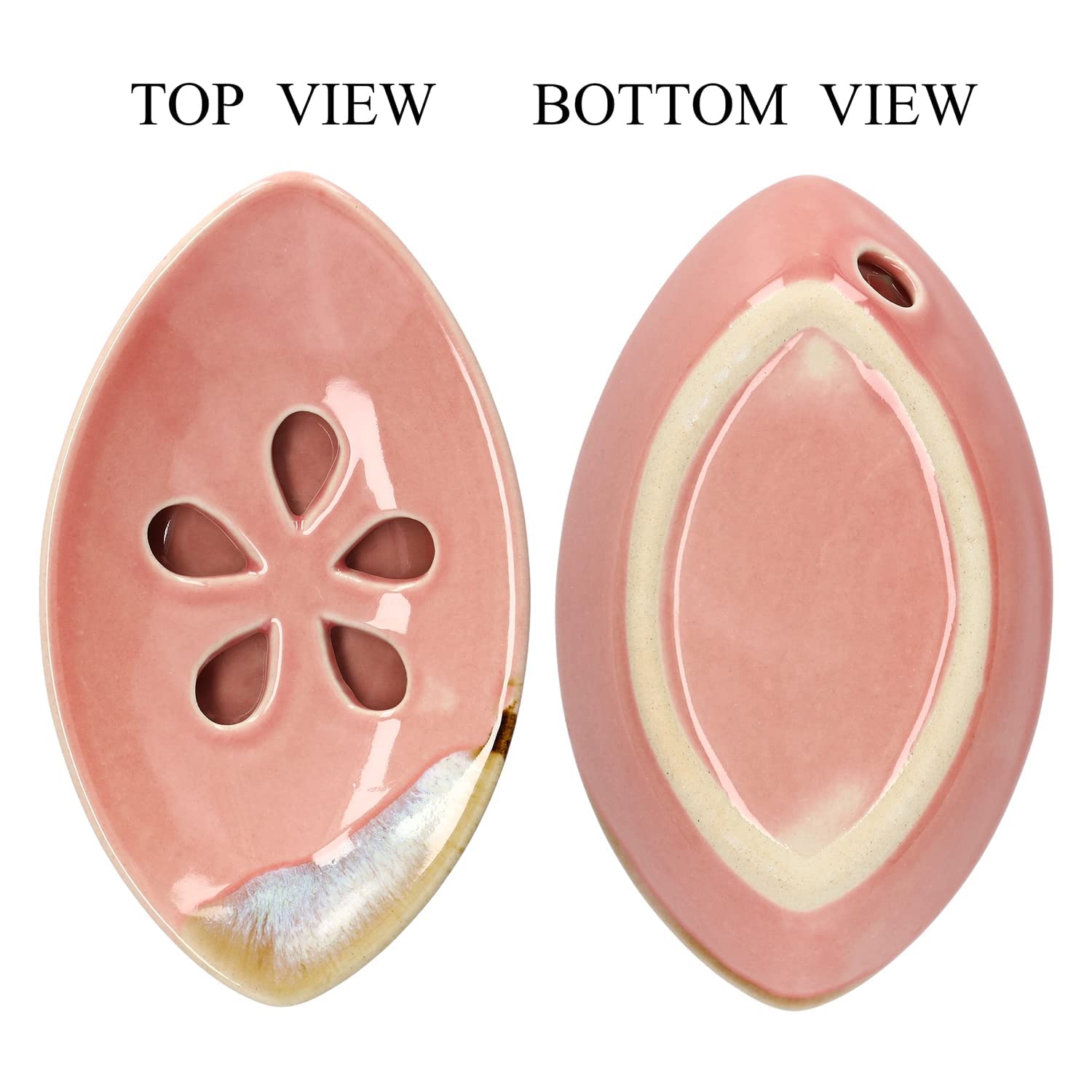 Lungmongkol Shop Ceramic Soap Dish With Self Draining Tray For Bar Soap, Bathroom, Kitchen (Pastel Pink)