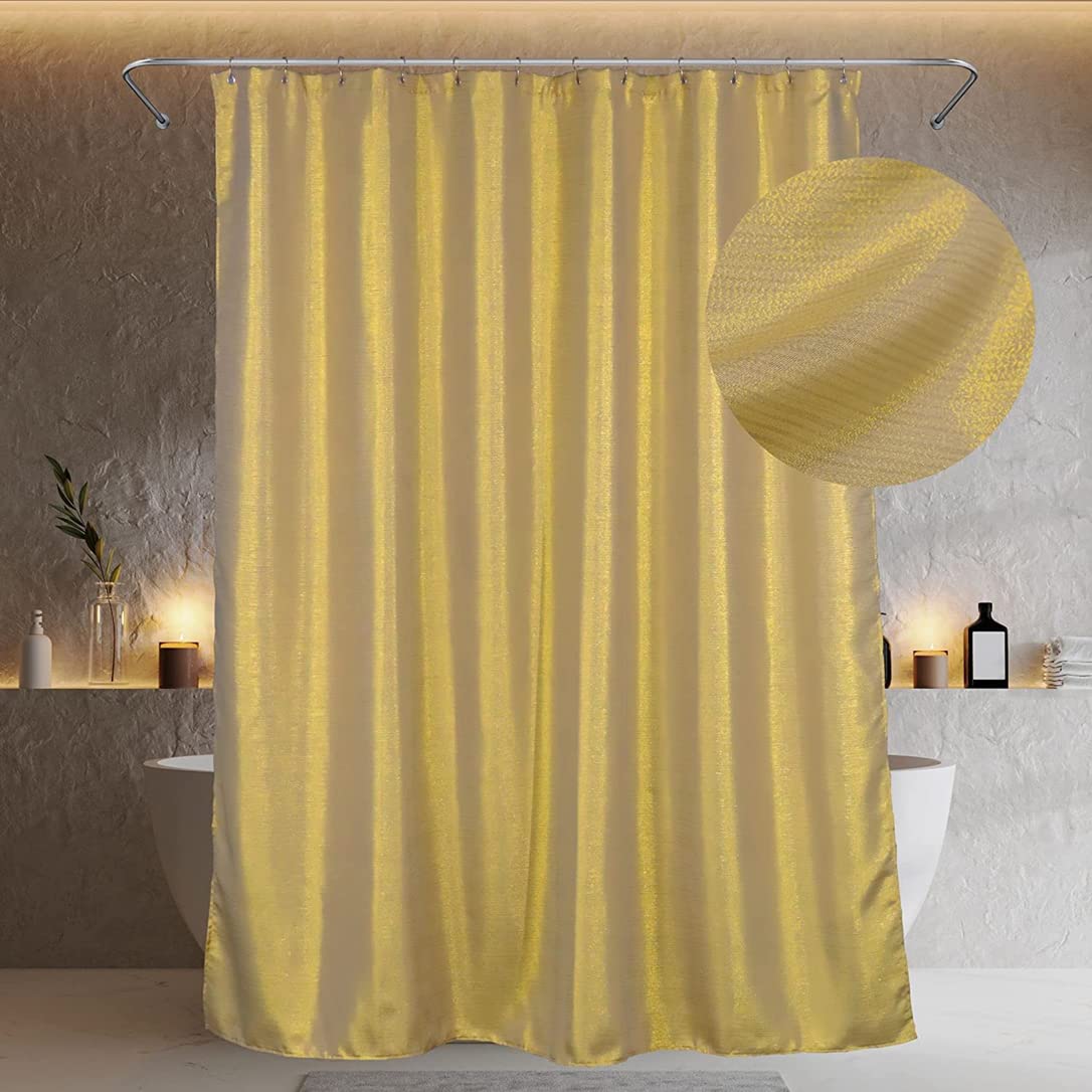 Popkozzi Gold Shower Curtains For Bathroom: Glitter Sparkle Bling Fabric Decorative Shower Curtain - Waterproof Washable Luxury