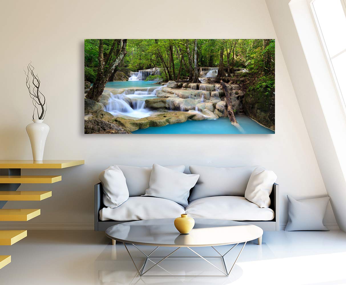 S01574 1 Panels Wall Art Tropical Beautiful Waterfall Prints Light Green Forest Natural Landscape Picture Canvas Paintings Scene