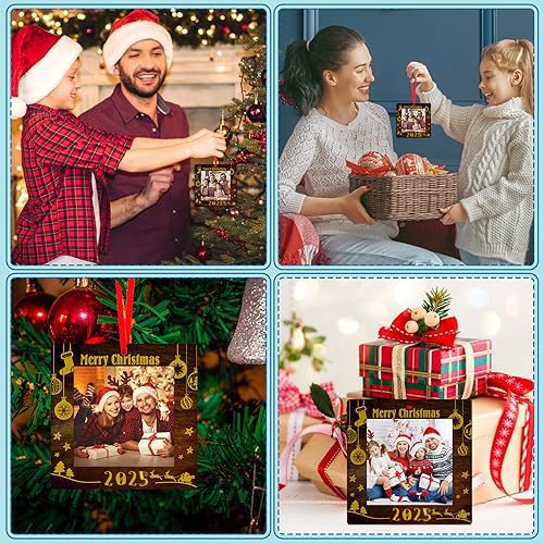 FaCraft Christmas Picture Frame Ornaments 2025 - Merry Keepsake Photo Frame Personalized Custom Picture Ornaments Rustic Family