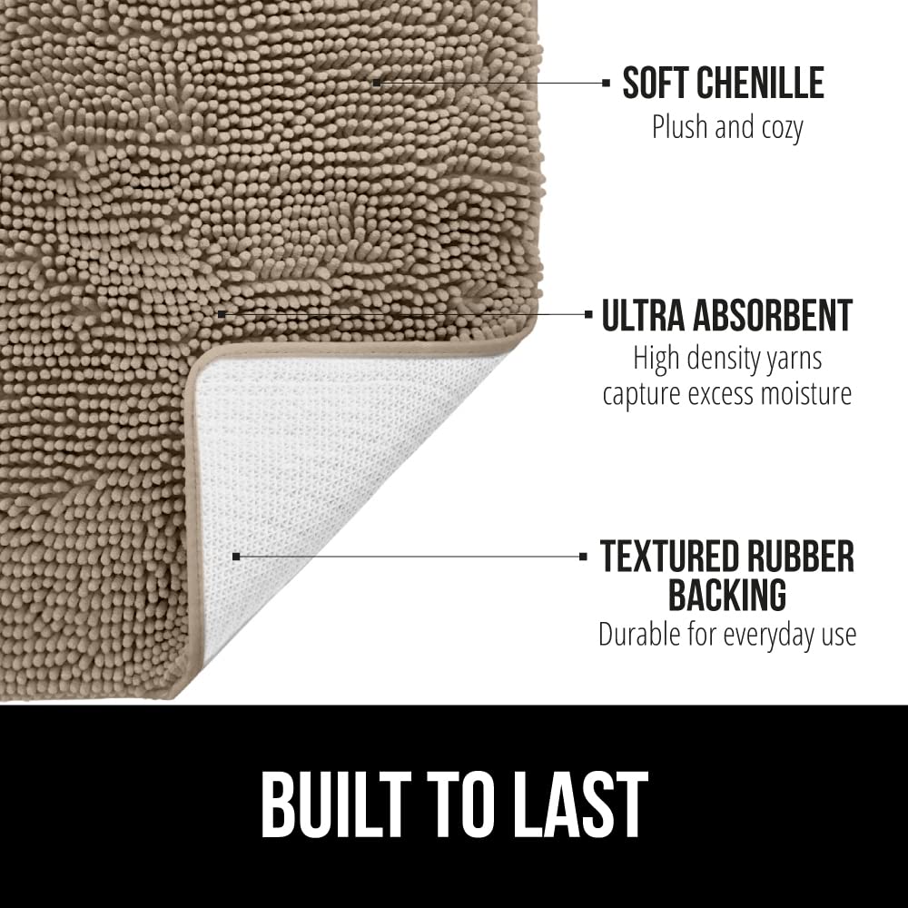 Gorilla Grip Bath Rug  48x24  Thick Soft Absorbent Chenille Rubber Backing Bathroom Rugs  Microfiber Dries Quickly  Shaggy Machine Washable Mats  Plush Durable Rug  Bathtub and Shower Floor  Beige
