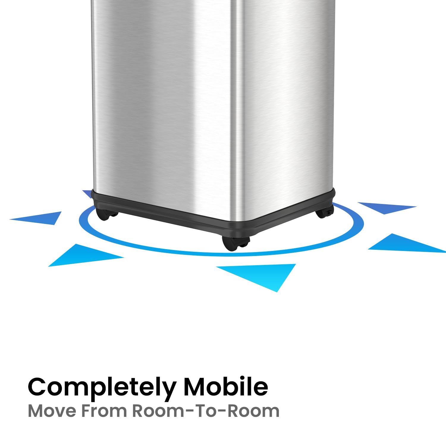 Itouchless Rolling 13 Gallon Sensor Kitchen Trash Can With Lid And Wheels, Odor Filter, Stainless Steel, Automatic Kitchen Trash