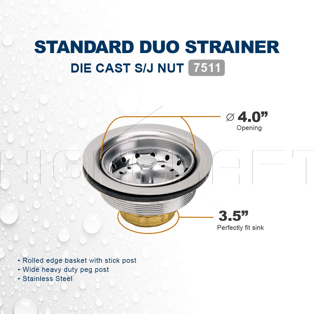Highcraft 9733-2 Kitchen Sink (3-1/2 Inch) Stainless Steel Drain Assembly With Strainer Basket-And Rubber Stopper, Pack Of 2, 3.