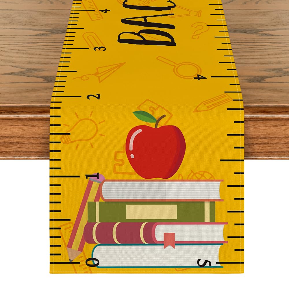 Artoid Mode Ruler Book Back To School Table Runner, First Day Of School Student Kids Classroom Dining Table Decoration For Home
