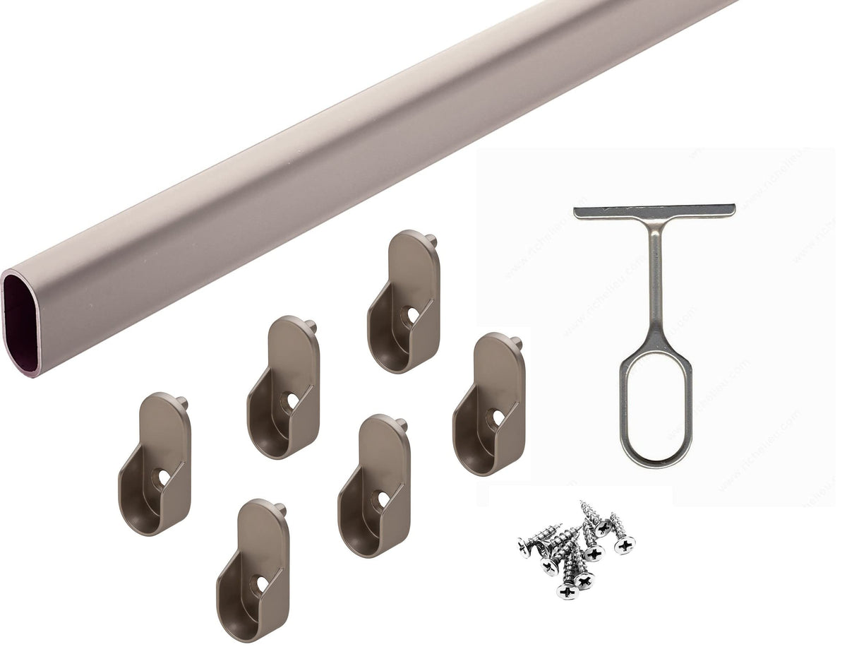 Phillco Closet Rod Kit - Oval Rod, 92 Inch (2337Mm) Long With 6 End Caps And Center Support. (Matte Nickel)