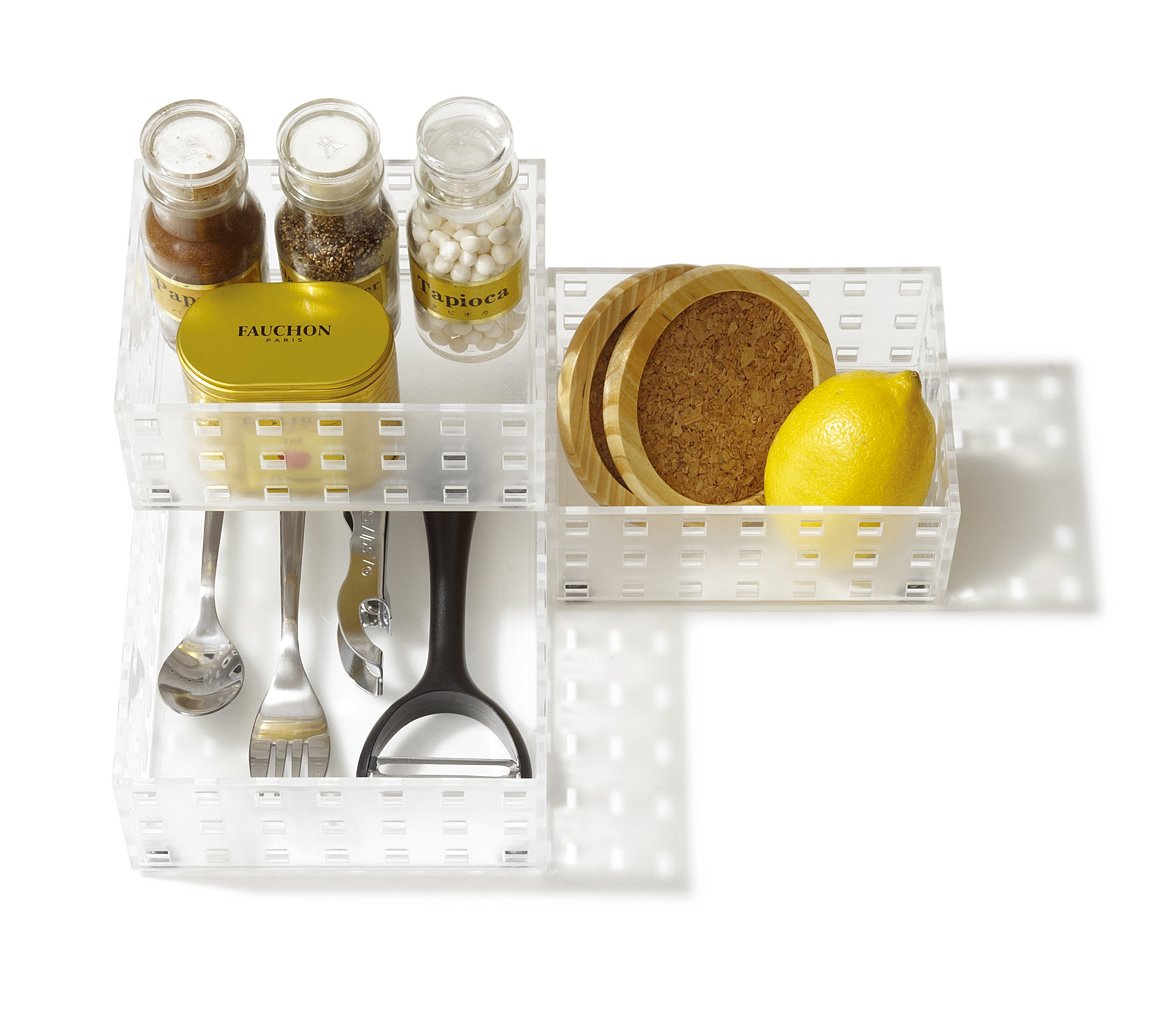 Like-it Bricks 90012 Stackable Storage Bins - 2 Small & 1 Medium - Translucent White Plastic for Kitchen, Office, Makeup, Bedroom