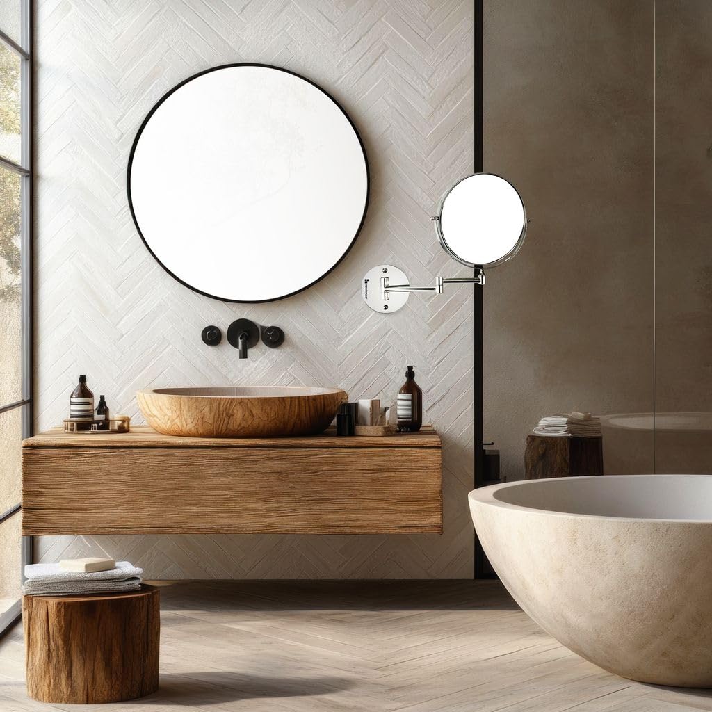 Newhouse Chrome Magnifying Mirror NHMM-001, Swivel Wall Mirror with 1x/5x Zoom, Ideal for Makeup Mirror or Small Vanity Bathroom