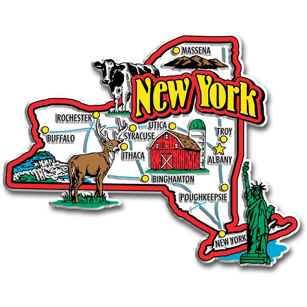 New York Jumbo State Magnet By Classic Magnets, 4.5'' X 3.5'', Collectible Souvenirs Made In The Usa