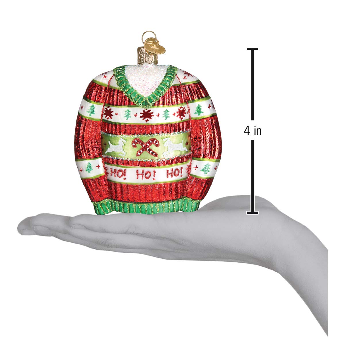 Old World Christmas Festive Christmas Sweater Glass Blown Ornament for Christmas Tree, Handcrafted Holiday Decoration, Holiday C