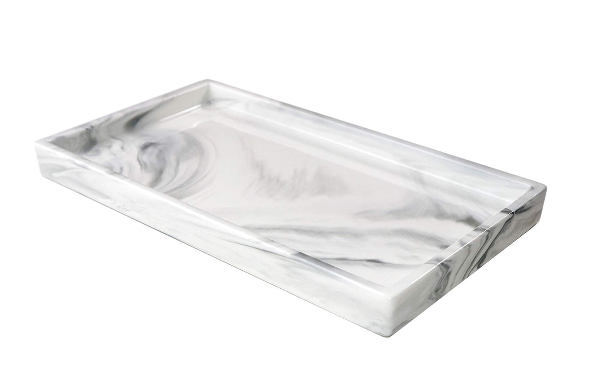Goporcelain White Marble Bathroom Counter Tray - Ceramic Perfume Organizer And Jewelry Dish For Vanity Dresser