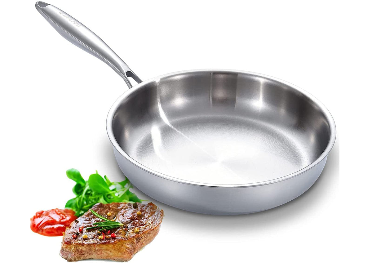 Delarlo Full Clad Tri-Ply Stainless Steel Frying Pan, 10 Inch Pan, All Stove Compatible Up To 600?, Heavy Duty, Oven Safe Skille