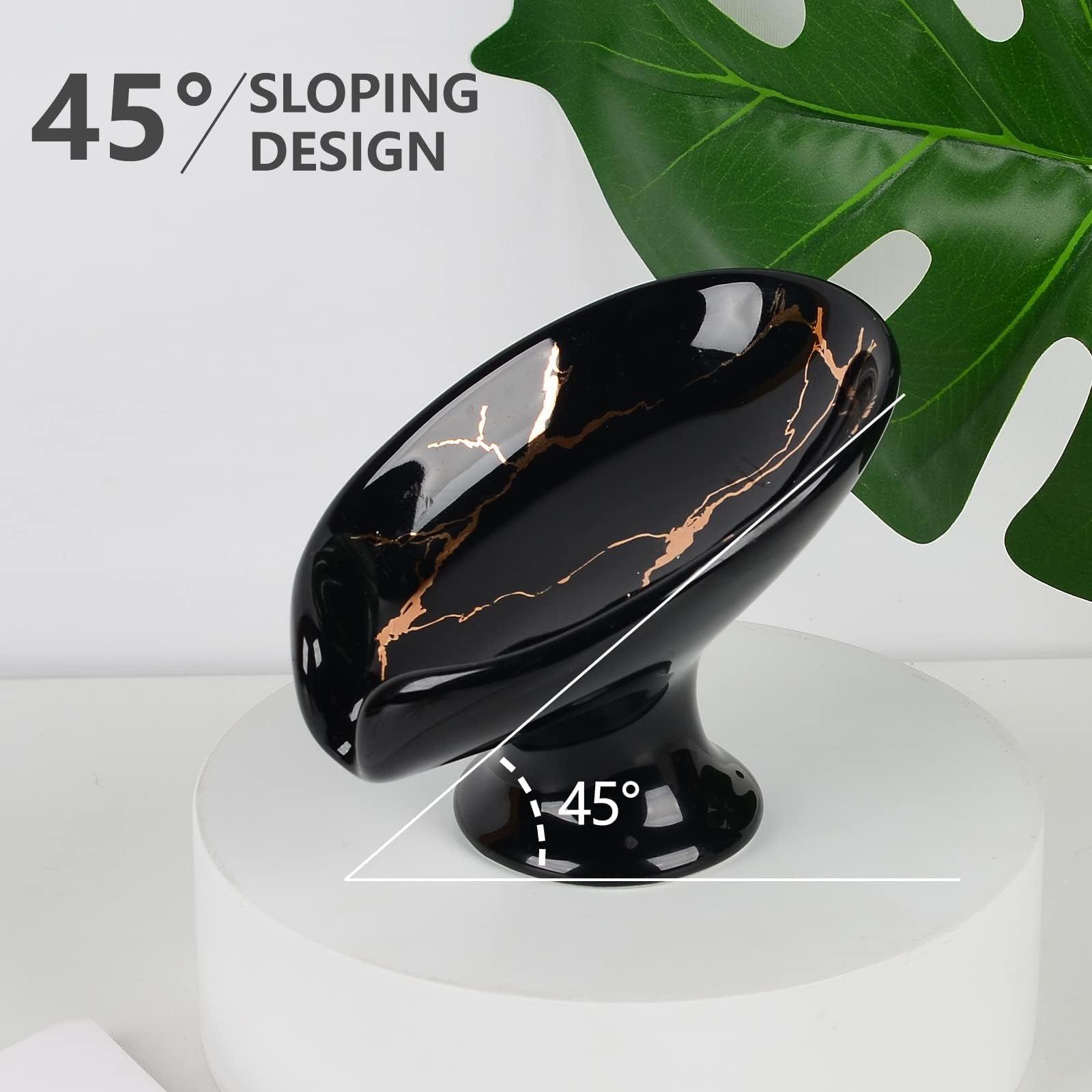 Soap Dish, Marble Soap Holder Self Draining Leaf Shape Soap Dishes, Ceramic Draining Soap Dish For Bathroom Shower, Easy To Clea