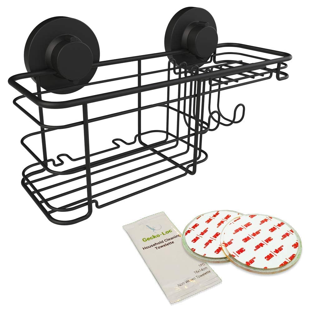 Gecko-Loc Combo Shower Caddy Organizer Vacuum Suction Cup Mount Metal Basket Shampoo Soap Dish Holder Rack With Hooks Bronze Bat