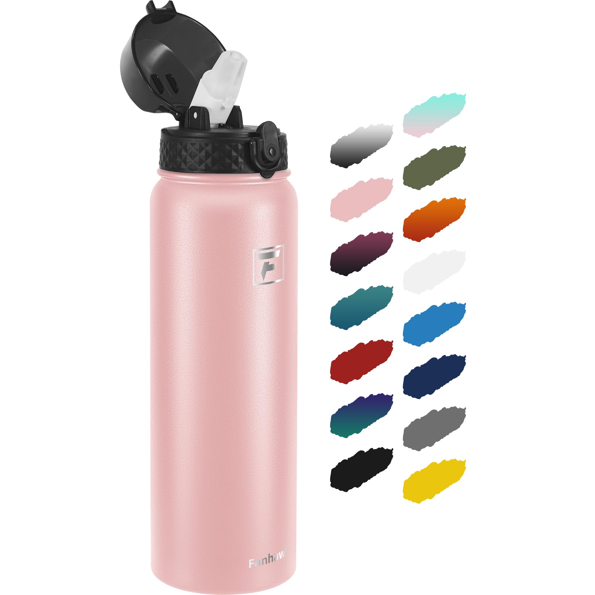 Fanhaw 32 oz Insulated Stainless Steel Water Bottle with Straw Lid, Leakproof Sports Bottle for Men, Women & Teens (Pink)