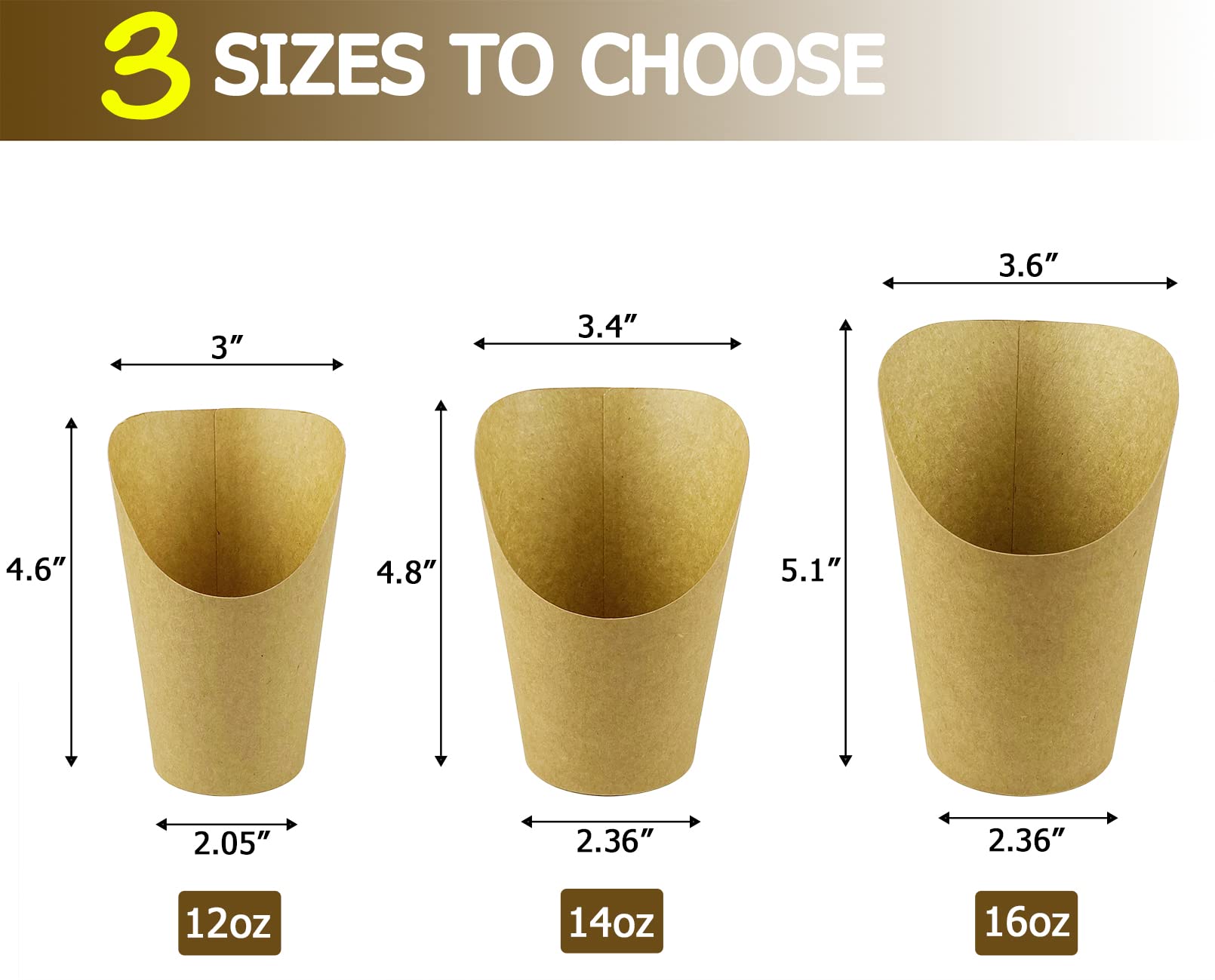 Camkyde 50 Pcs French Fries Holder, 12Oz Disposable Paper French Fry Cups Charcuterie Cups For All Occasions (12Oz)