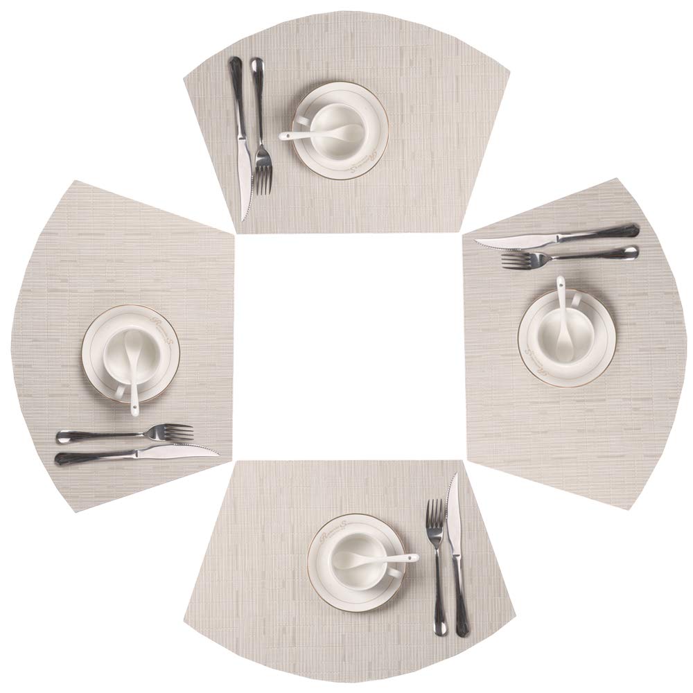 Shacos Placemats For Round Table Set Of 4 Wedge Shaped Placemats Heat Resistant Woven Vinyl Pvc Table Mats Wipeable (4, Beige)