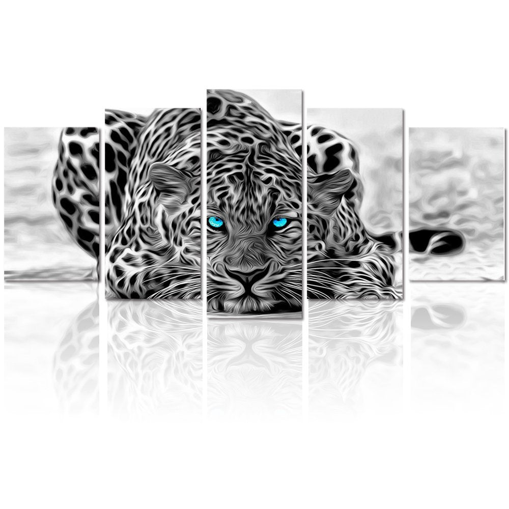Black And White Animal Canvas Wall Art,Abstract Leopard Canvas Prints With Frame,Attractive Leopard Picture Decorative,Easy Hang
