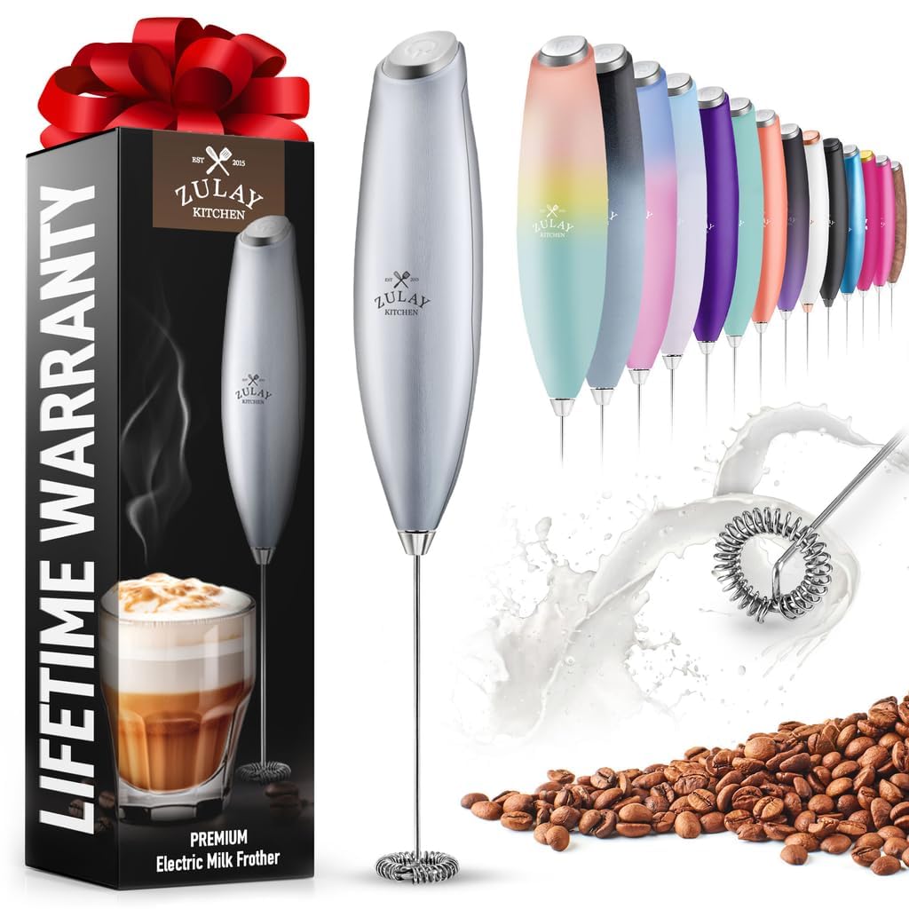 Zulay Powerful Milk Frother For Coffee With Upgraded Titanium Motor - Handheld Frother Electric Whisk, Milk Foamer, Mini Mixer &