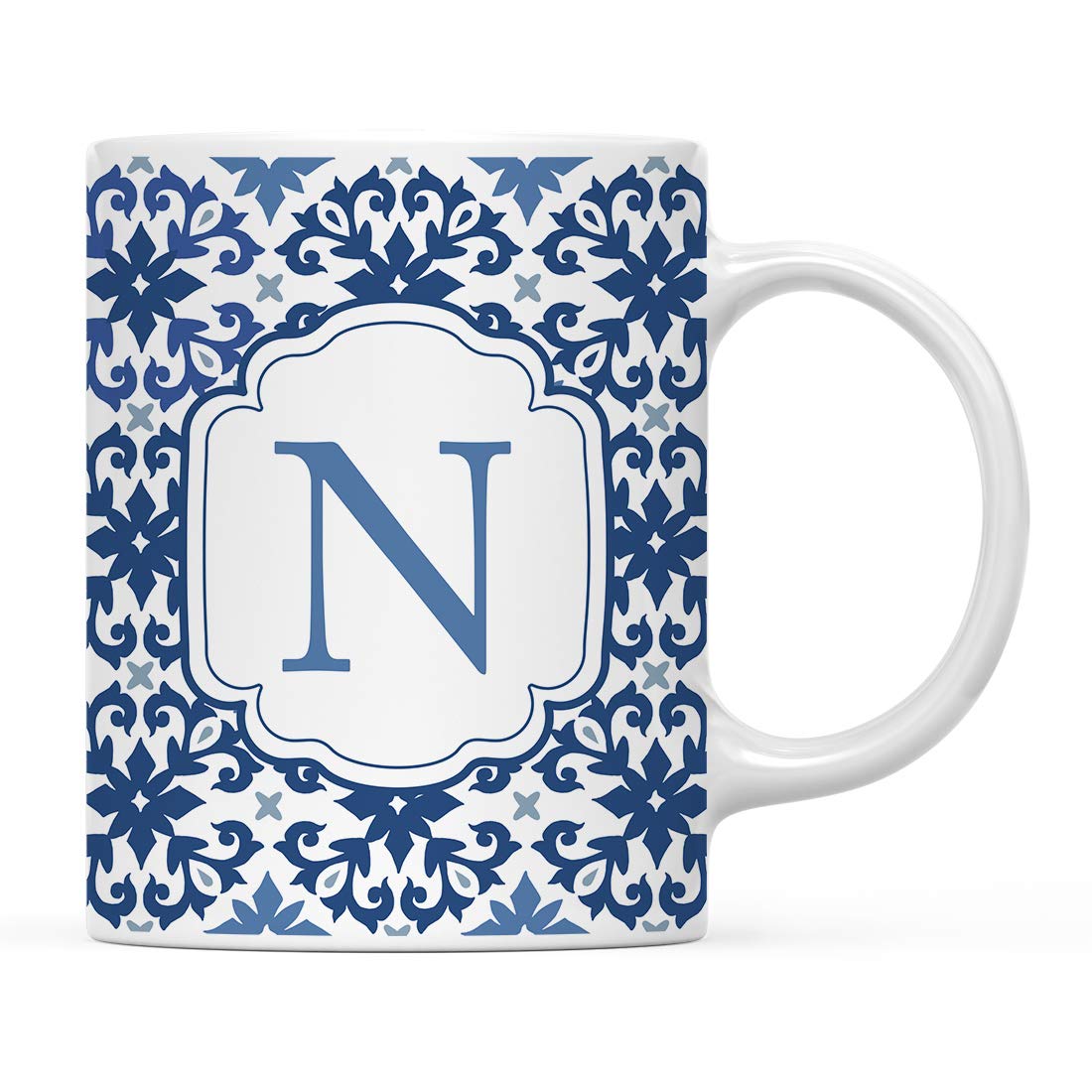 Andaz Press 11oz. Ceramic Coffee Tea Mug Gift, Moroccan Monogram Initial Letter N, 1-Pack, for Her, Birthday Christmas Ideas, Mo