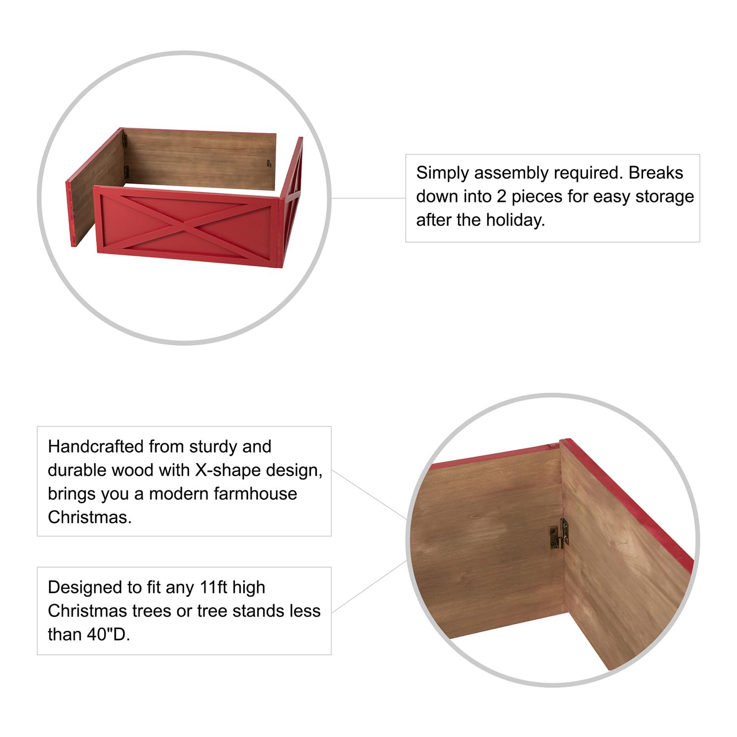 Glitzhome Christmas Tree Collar, Christmas Tree Collars for Artificial Trees, 32 L Red Wooden Tree Collar Tree Stand Cover Chris