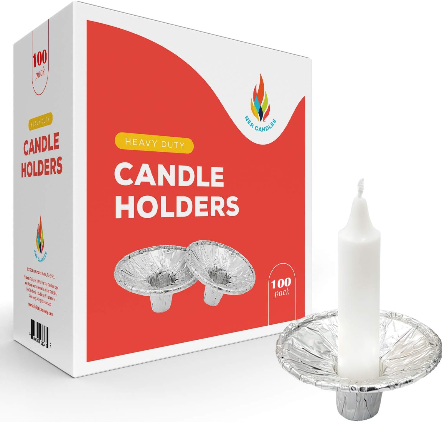 The Dreidel Company Extra Heavy Disposable Candle Holders, 100 Pack - Disposable Candle Drip Cup, Aluminum Foil Drip Cup Bobeche