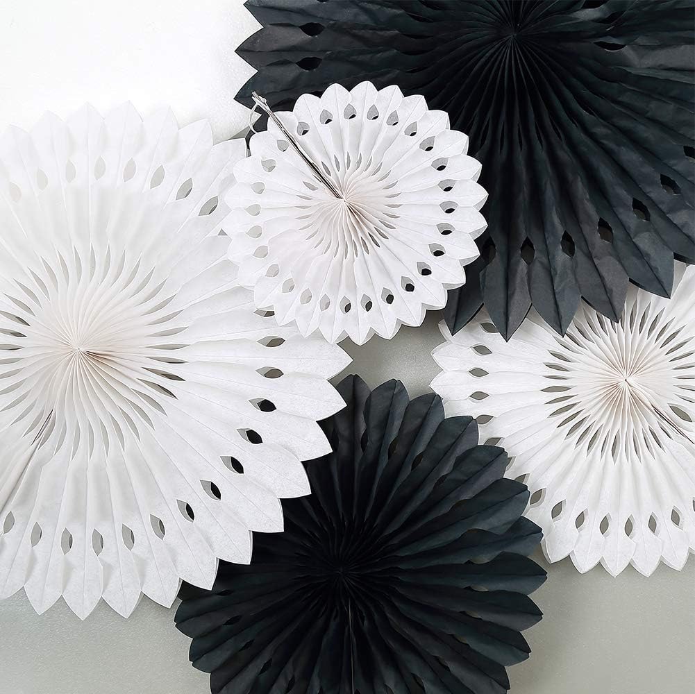 Cheerland Black White Party Decorations For Halloween Theme Birthday Decor Hanging Pom Pom Fan Garland Decoration Streamer Banne