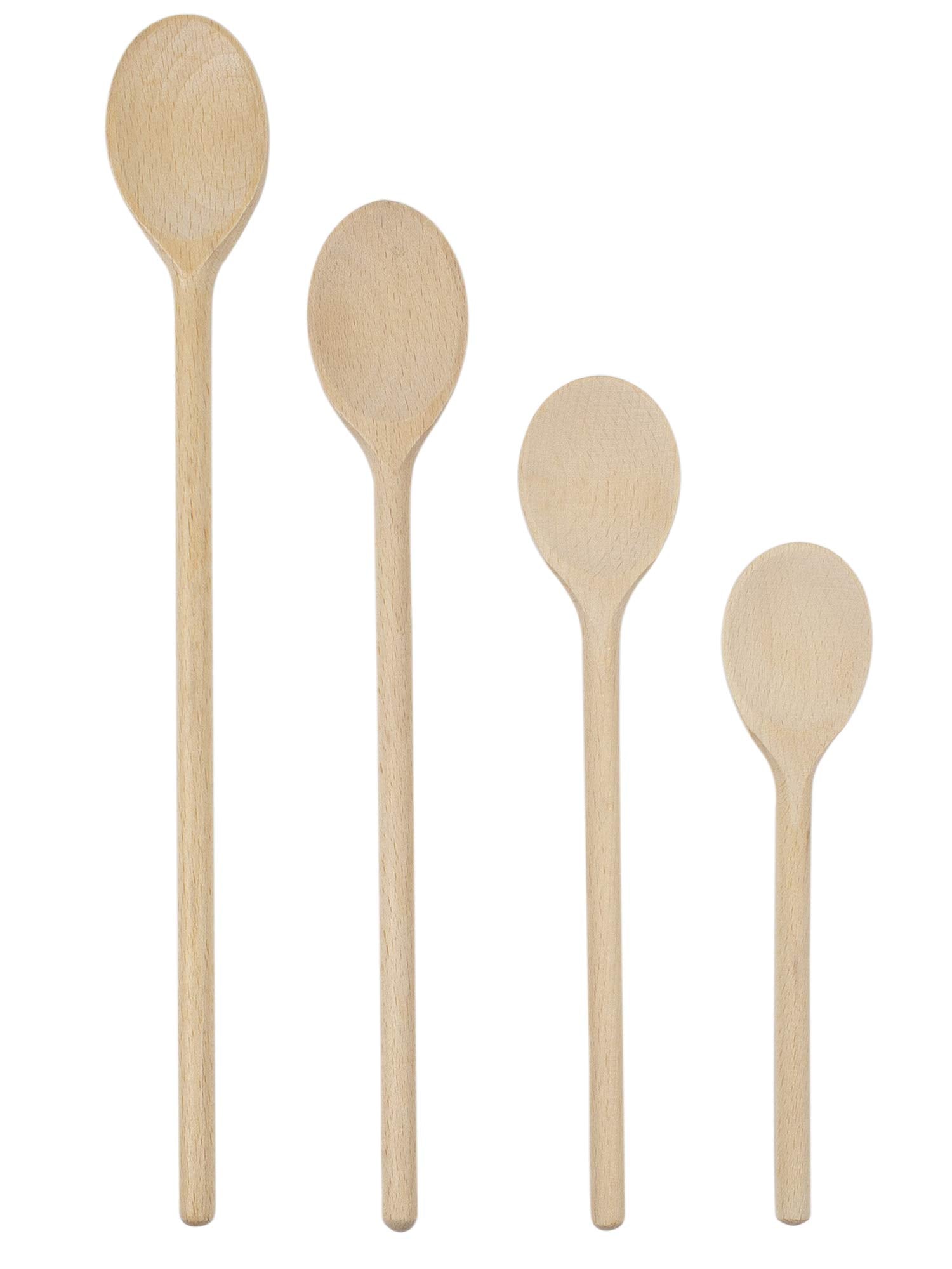 Bicb Wooden Cooking Oval Spoons - 8   , 10   , 12   , 14    Long Mixing Set - Solid Beechwood Cookware - Perfect For Stirring, M