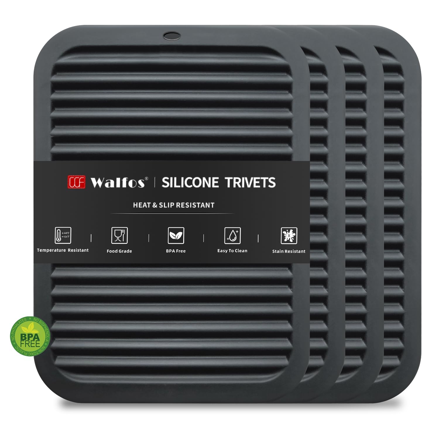 Walfos Silicone Trivets For Hot Pots And Pans - 446F Heat Resistant Hot Pads For Kitchen Counter- 4 Pcs Multi-Purpose & Versatil