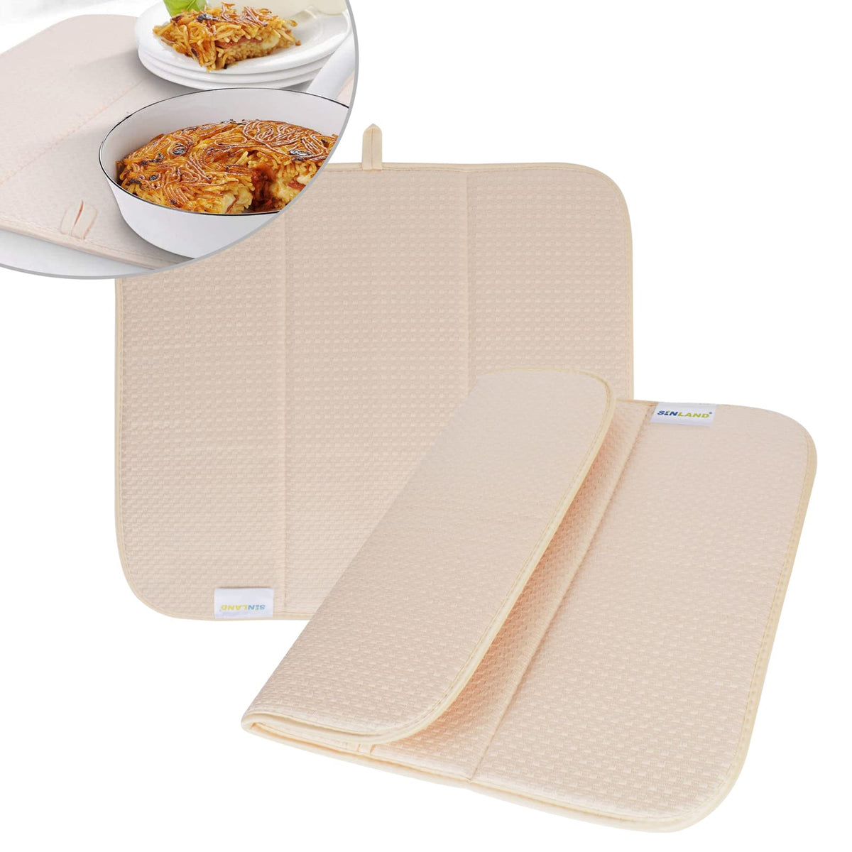Sinland Microfiber Dish Drying Mat Super Absorbent Dish Drying Rack Pads Kitchen Counter Mat (16Inch X 18Inch, Creamx2)