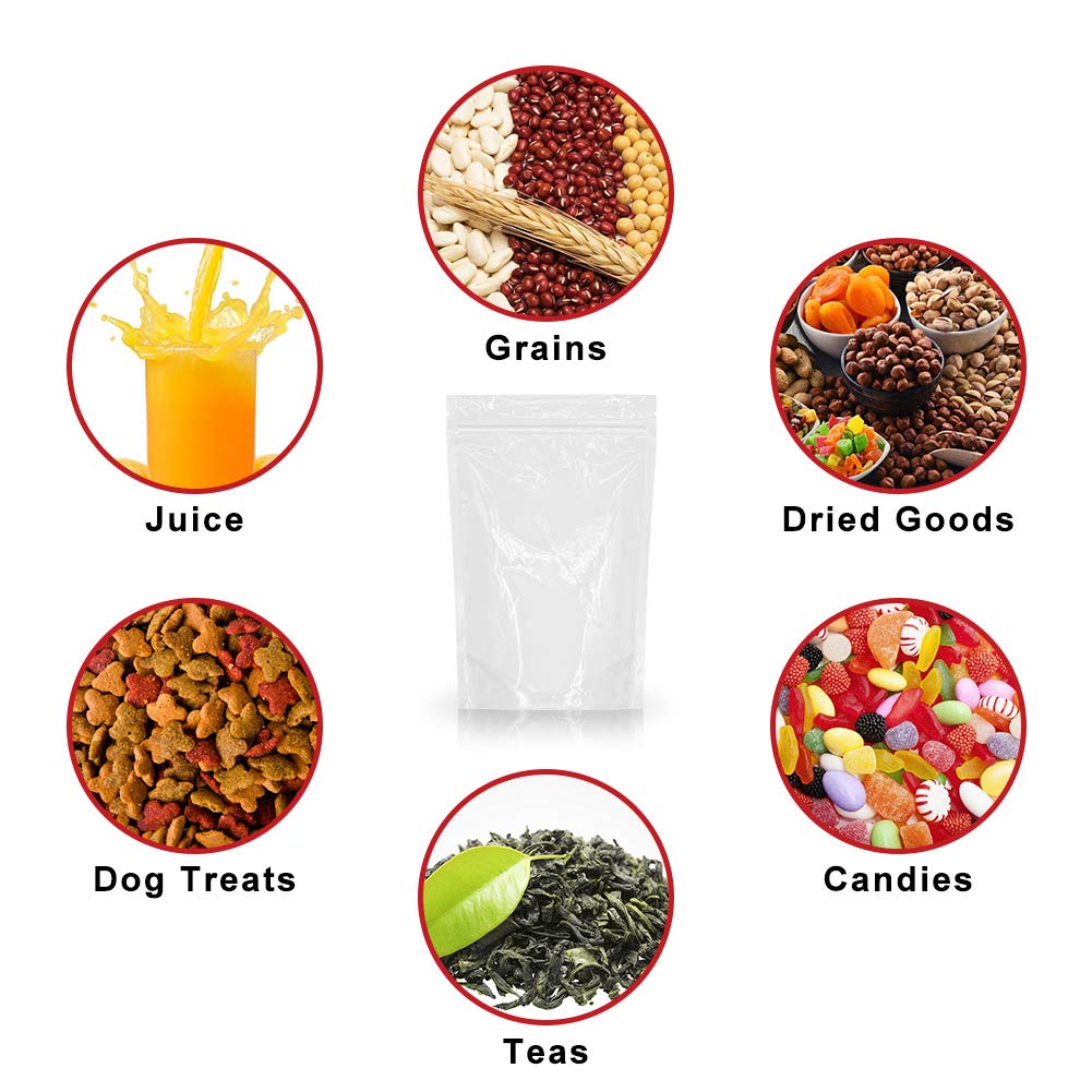 Sumdirect 100Pcs 5.5X9 Inches Clear Stand Up Food Bags, Zip Lock Stand-Up Reusable Sealing Food Pouches Snack Packing Bag With T