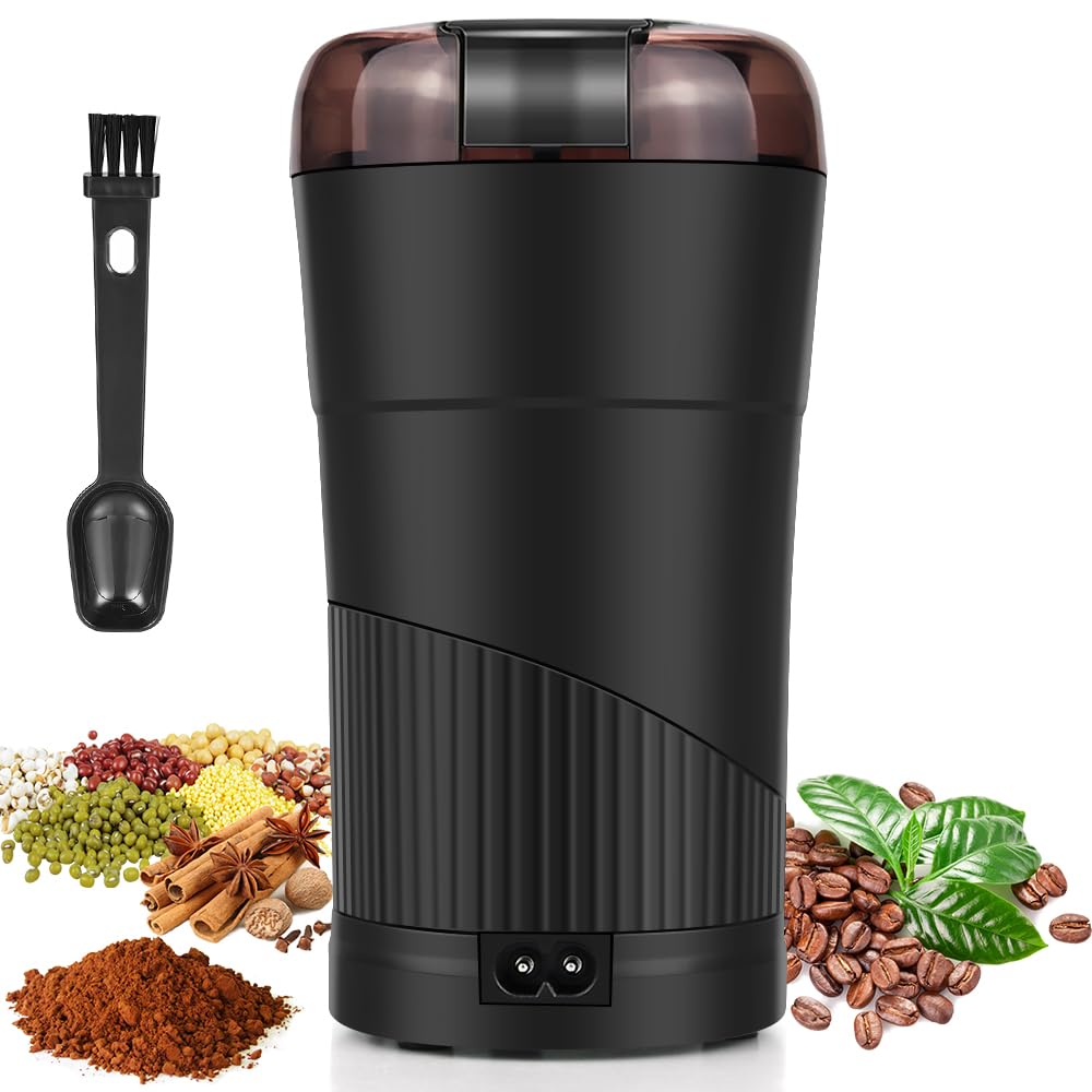 Finphoon Coffee Grinder Electric, Herb Grinder, Coffee Bean Grinder Small, Spice Grinder With Integrated Brush Spoon For One-Tou