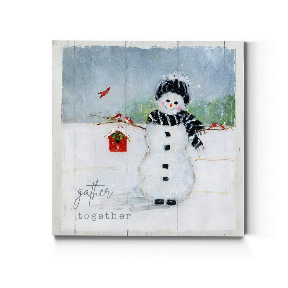 Renditions Gallery Gather Together Snowman Wall Art, Cute Christmas & Winter Artwork, Festive Faux Wood Design, Premium Gallery