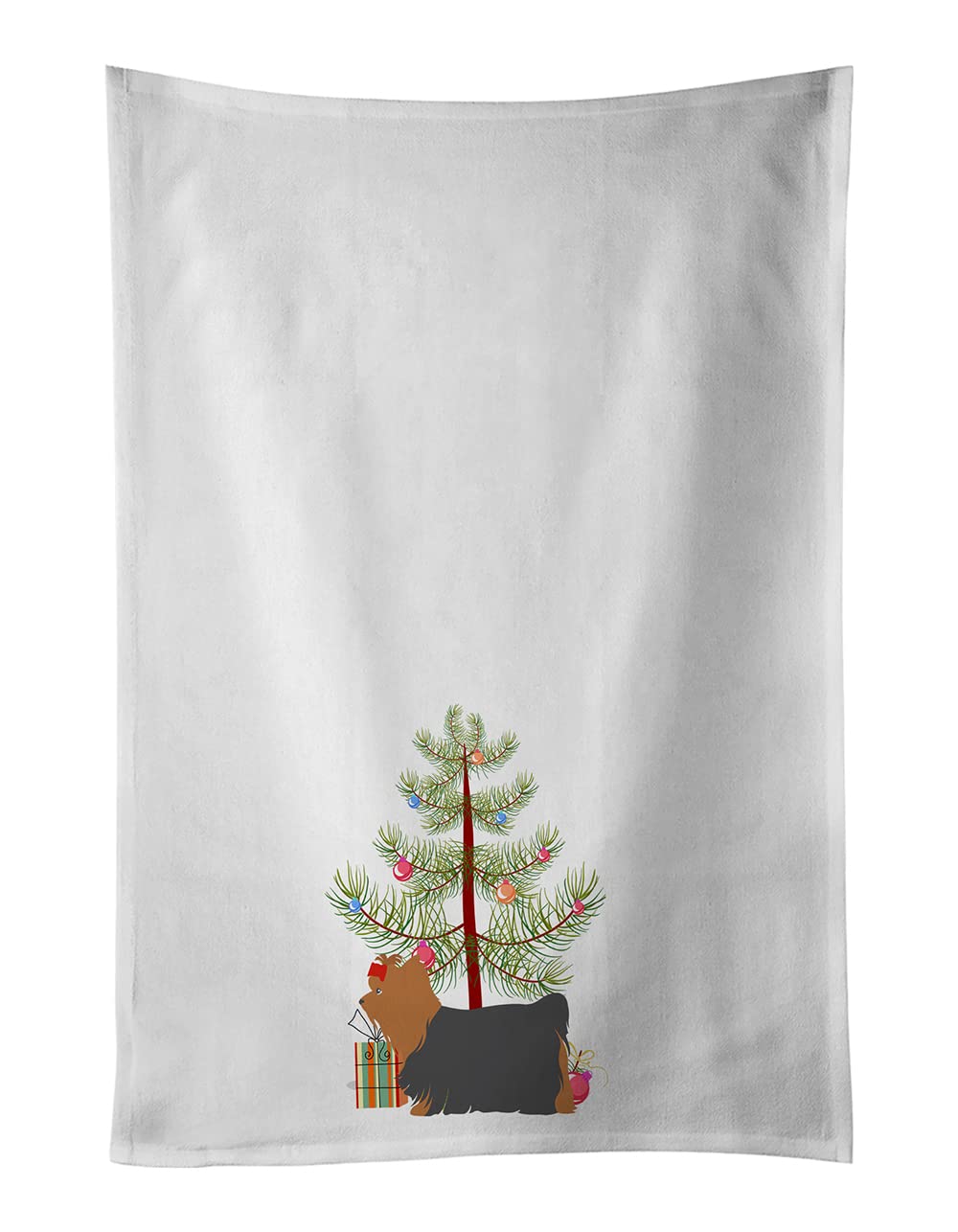 Yorkshire Terrier Yorkie Merry Christmas Tree White Kitchen Towel Set of 2