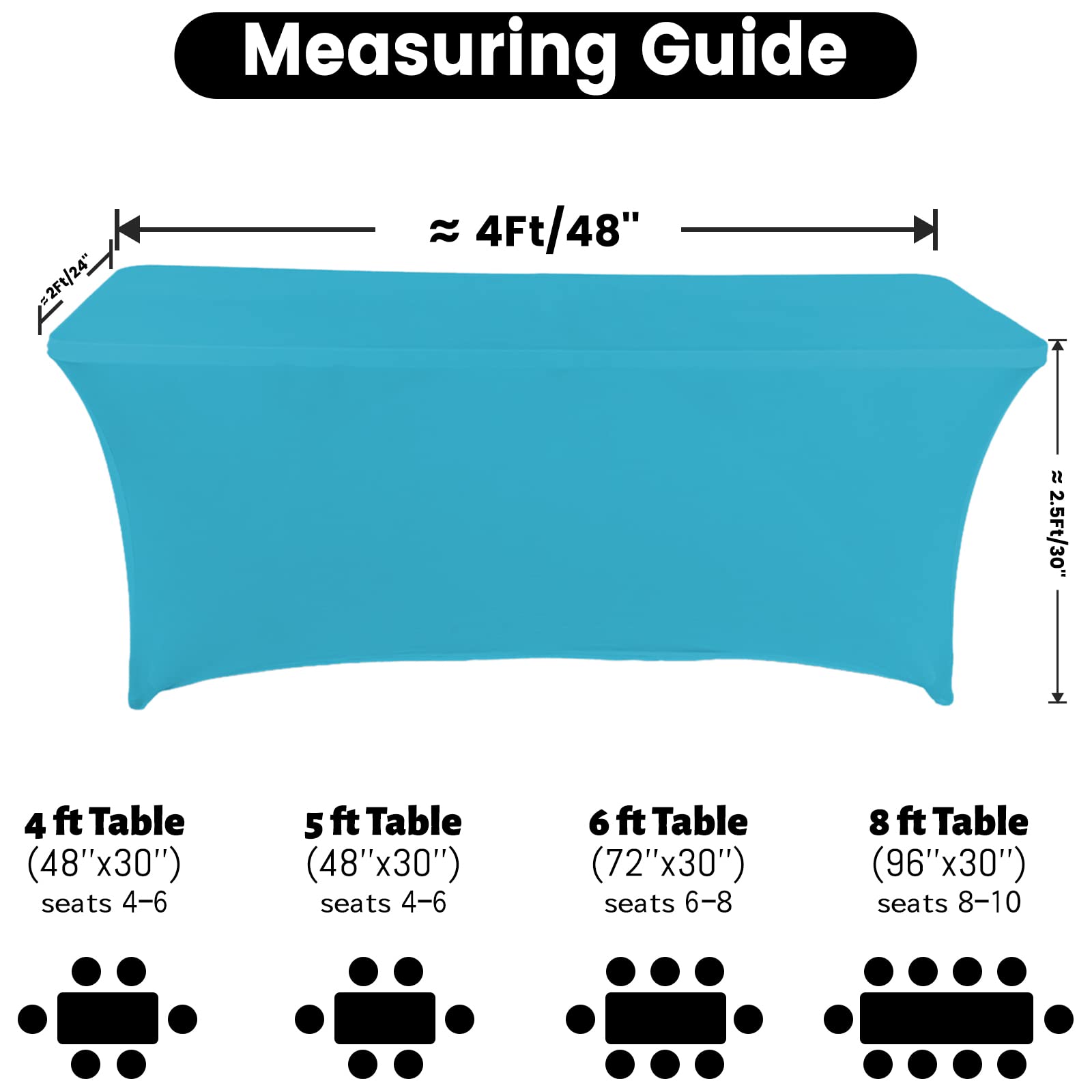 Fhberni Spandex Table Cover 4 Ft. Fitted Polyester Tablecloth Stretch Table Cover Table Topper Open Back - Turquoise