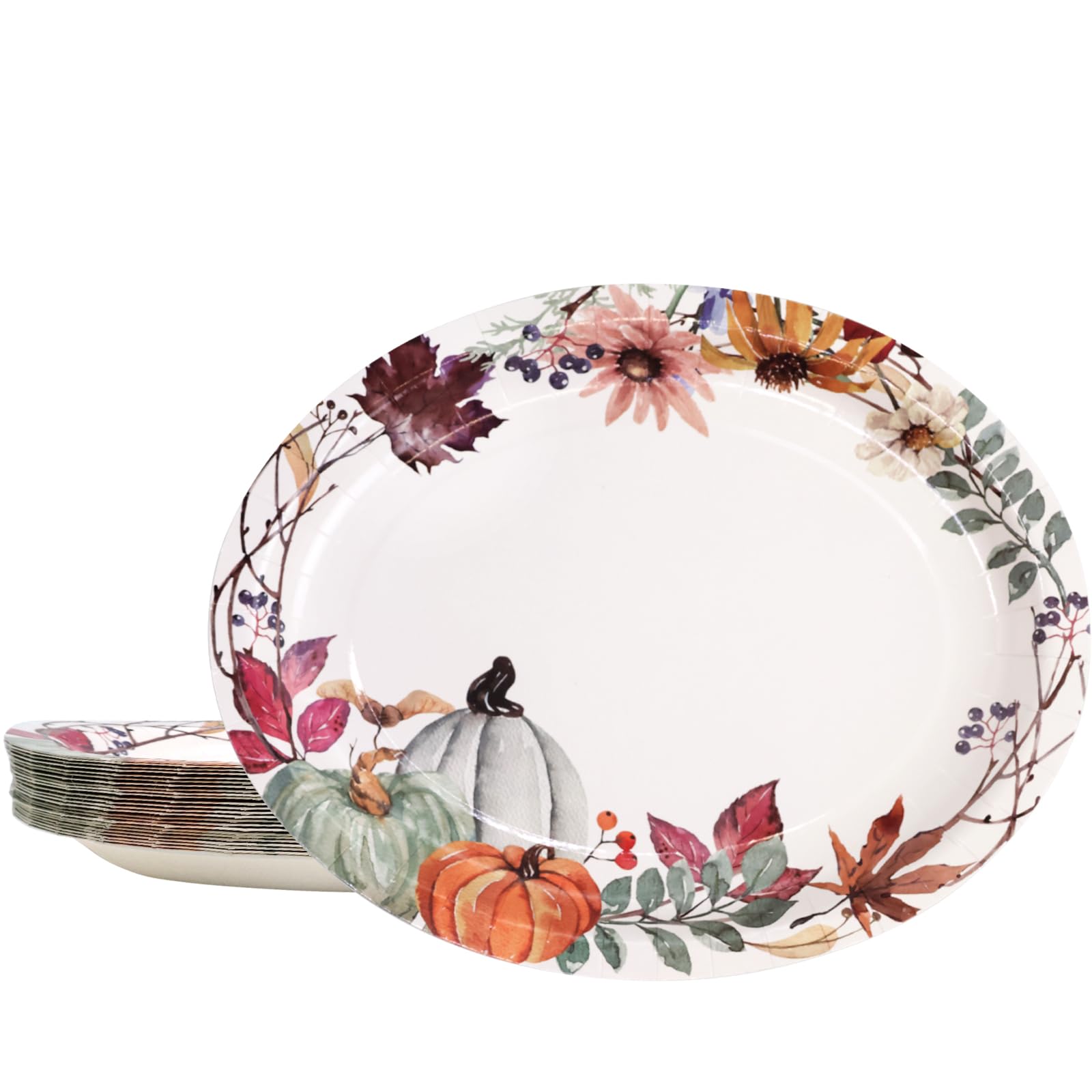 Fancy Land 24 Pcs Fall Pumpkin Oval Paper Plates 10    x 12    Thanksgiving Disposable Dinner Platters Heavy Duty Dinnerware Aut