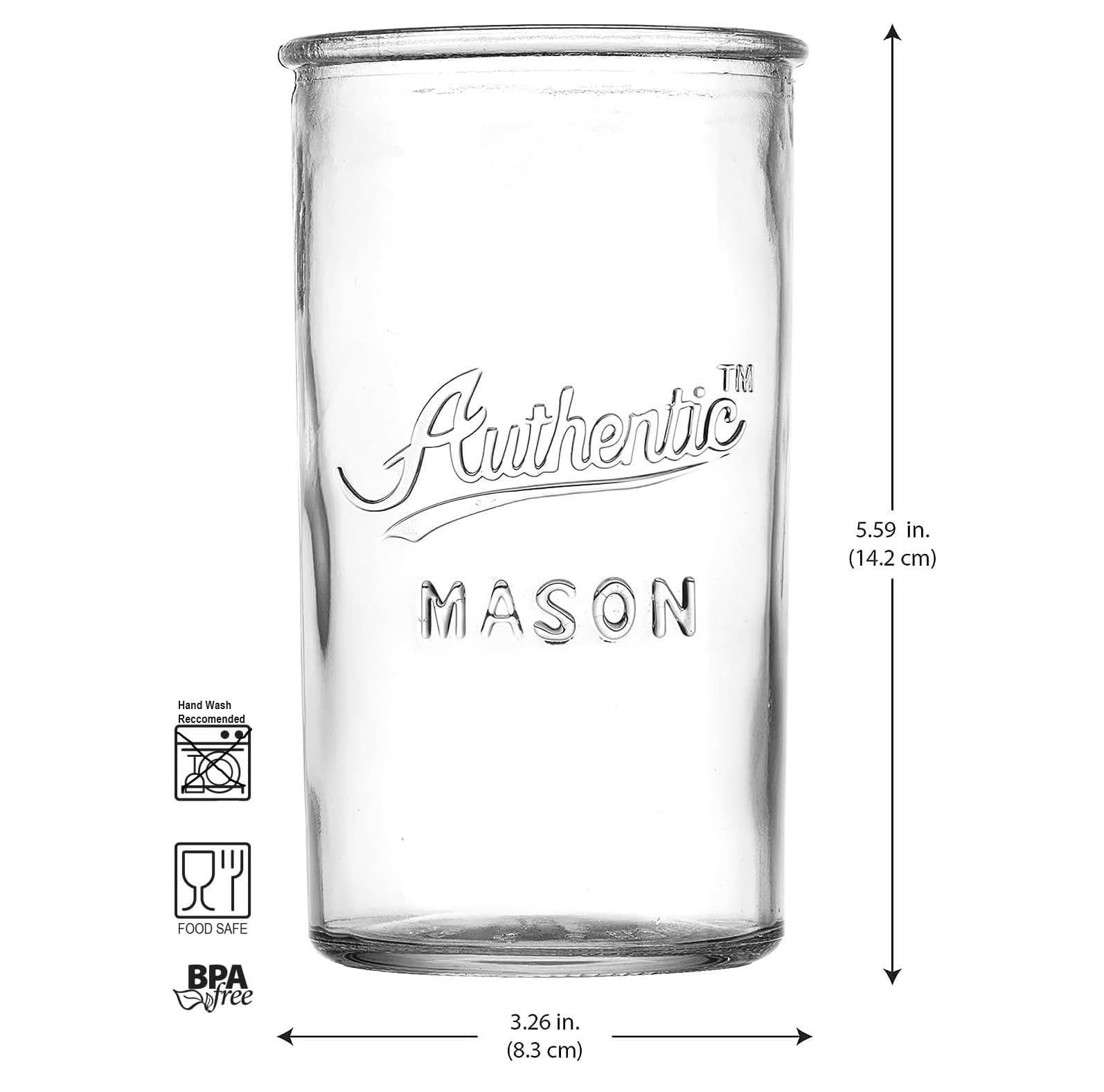 Glaver's Highball Drinking Glasses - Set of 4 Authentic Mason Vintage Glassware - Clear Glass Tumblers for Cocktails  Water  Juice - Embossed Vintage Drinking Glasses - Tall Glasses 18oz