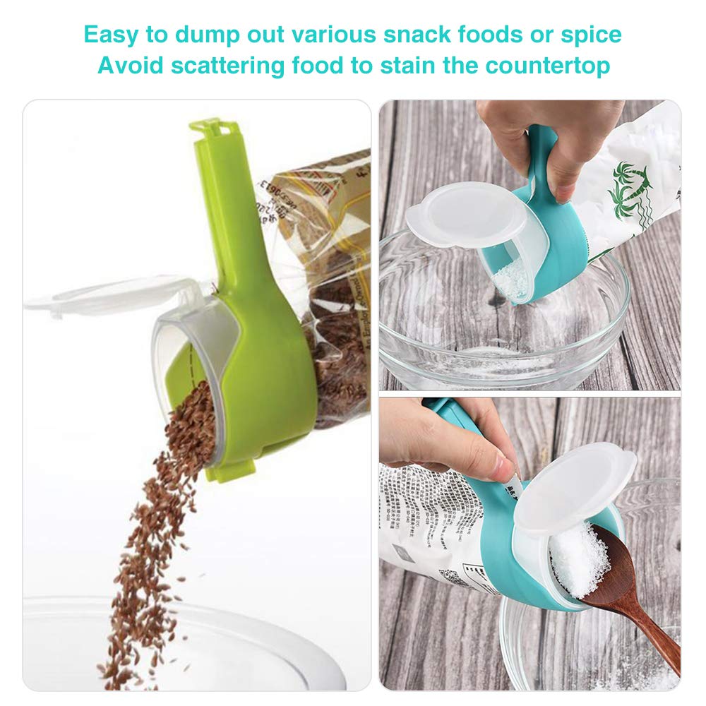 4Pcs Food Bag Clips With Pour Spouts, Great Clips Bags For Kitchen, Suitable For Small Particle Food, Liquid,Flour And Baby Food