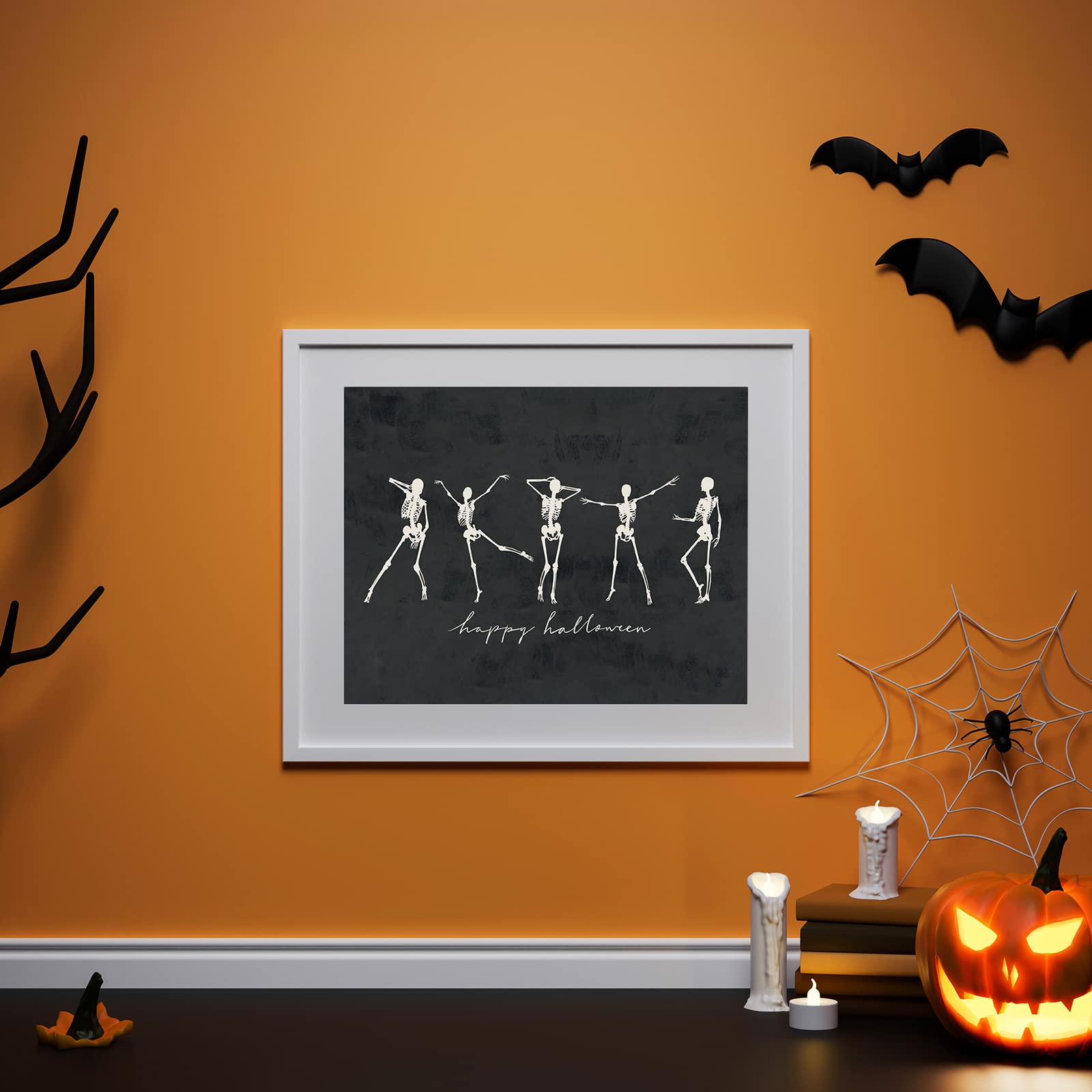 Whaline 12Pcs Halloween Wall Art Prints 11X14 Inch Boho Skeleton Ghost Black Cat Art Poster Decor Halloween Art Prints For Hallo