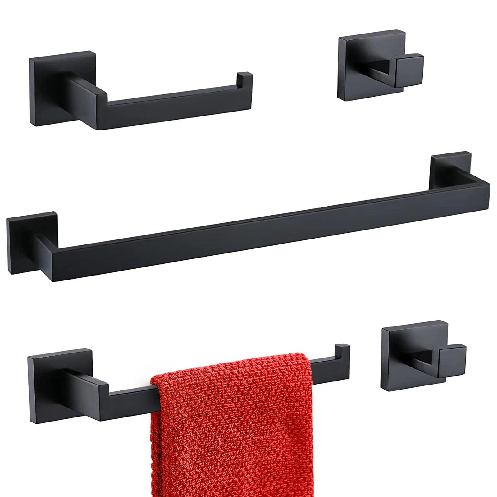 TURS 5-Pieces Bathroom Hardware Set Black Towel Bar Holder Set Stainless Steel Bath Accessories Set Wall Mounted  Q7BK-P5