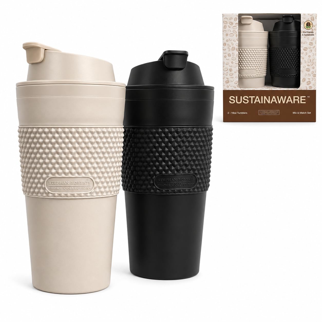 16 oz Coffee Tumbler Set (2 Pack)  Insulated Double Wall Travel Mug with Leak Proof Lid, Cup Holder Friendly, BPA Free Reusable