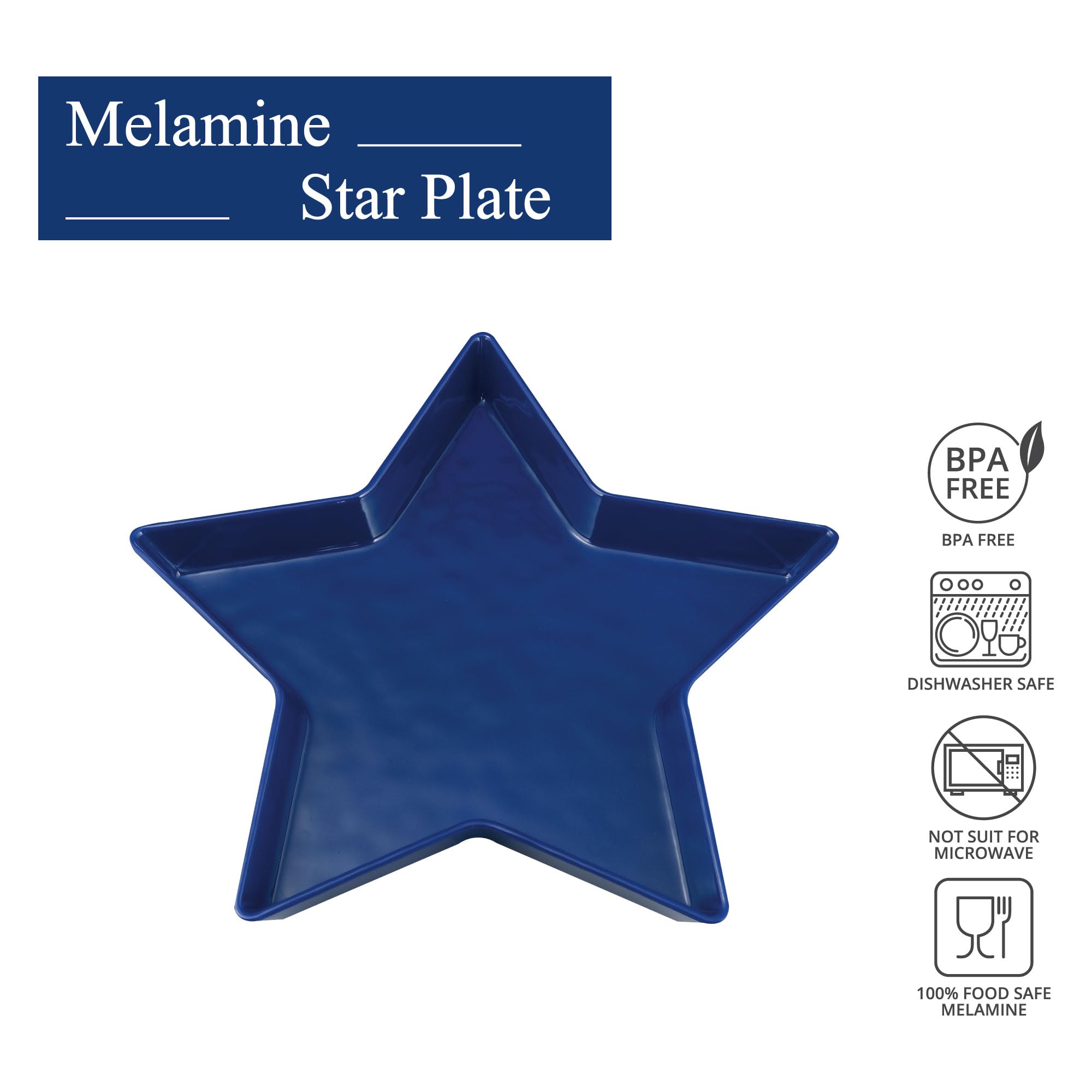 Upware Patriotic Star Shaped Plate Melamine Serving Plate Dinner Plate, 11.25 Inch Star Plate (Blue)