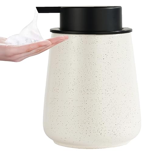 12Oz Foaming Hand Soap Dispenser - Ceramic Bathroom Foam Soap Dispenser with Easy-to-Press Black Pump  Refillable Lotion Hand Soap Dispenser  Dish Soap Dispenser for Kitchen  Speckled Matte Beige