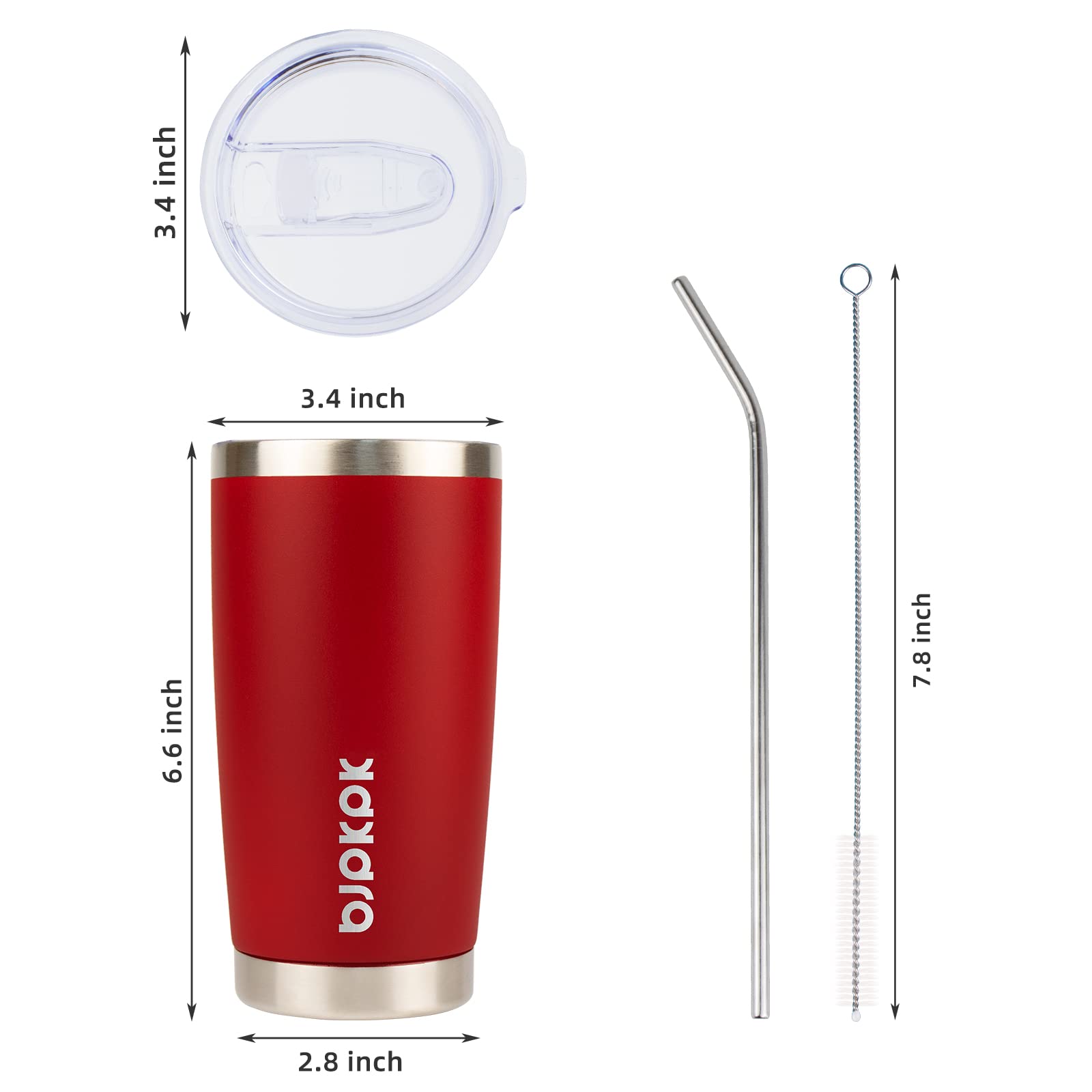 Bjpkpk 20 Oz Insulated Tumbler With Lid And Straw Stainless Steel Coffee Mug Tumblers Cups,Red