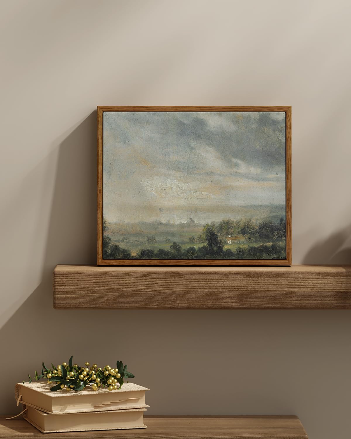 Insimsea Framed Canvas Wall Art Vintage Decor, High Cloudy Sky Landscape Canvas Art Wall Decor, Retro Room Decor For Bedroom Aes